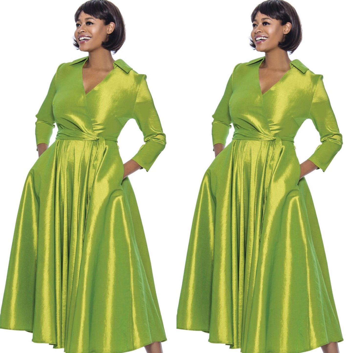Green Classic Style Faux Wrap Dress