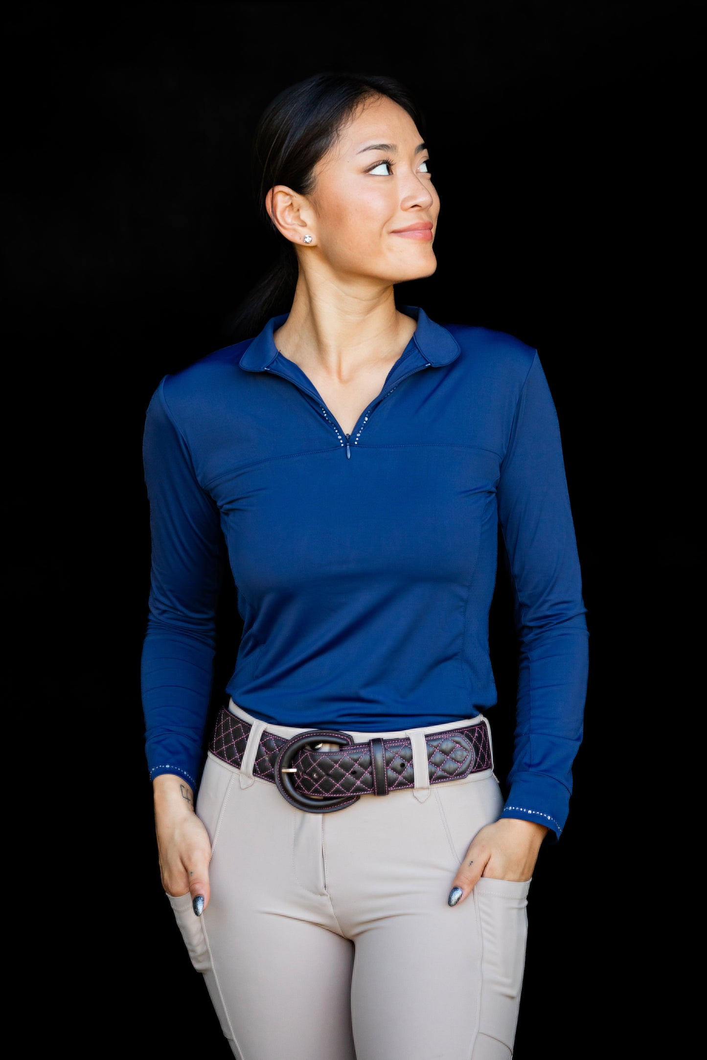 Navy Longsleeve 1/2 Zip crystals