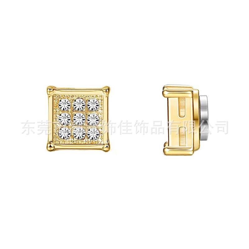 Stainless Steel Magnetic Iced Out CZ Square Stud Earrings for Men Women, 9 Mini Cubic Zirconia Inlaid Magnetic Earrings Non-Piercing Clip On Stud Earring