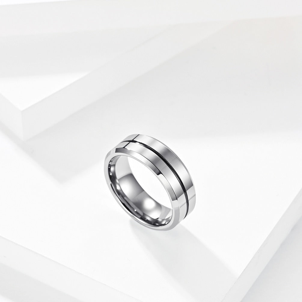 Tungsten Simple Men's Ring with Colored Ribbon Wear Resistant Ring