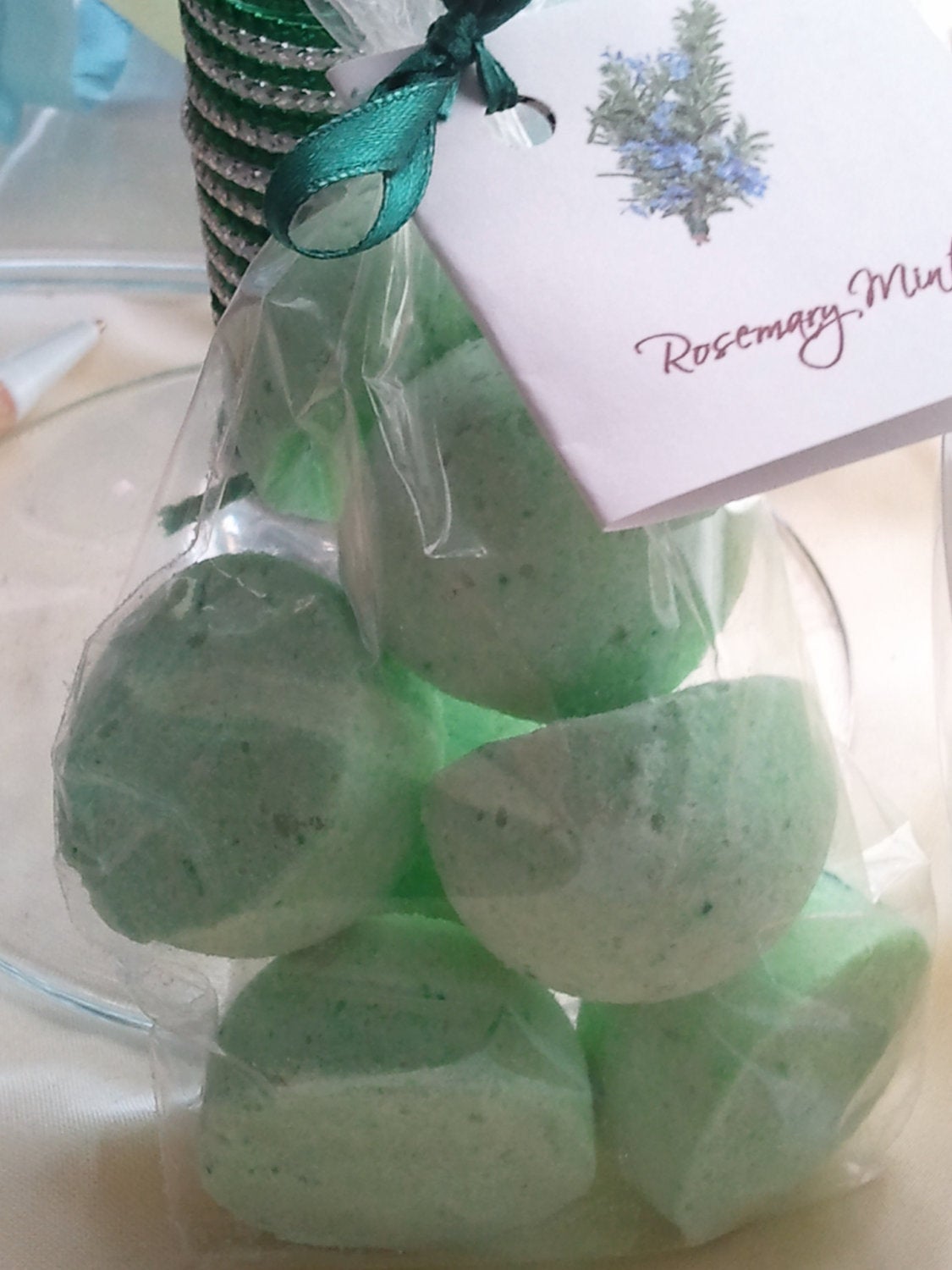 14 bath bombs 1 oz each (Rosemary Mint) gift bag bath fizzies, great for dry skin, shea, cocoa, 7 ultra rich oils