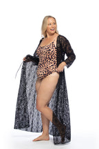 CROCHET FABRIC SOLID BLACK LONG SLEEVE KIMONO COVERUP
