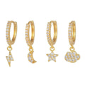 4 Pieces Celestial Drops Earring Set, 18k Gold Hoop with Drops, S925 Needle, Stacked Lobe Designs with Dazzling Zirconia