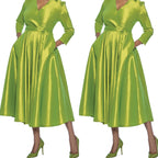 Green Classic Style Faux Wrap Dress