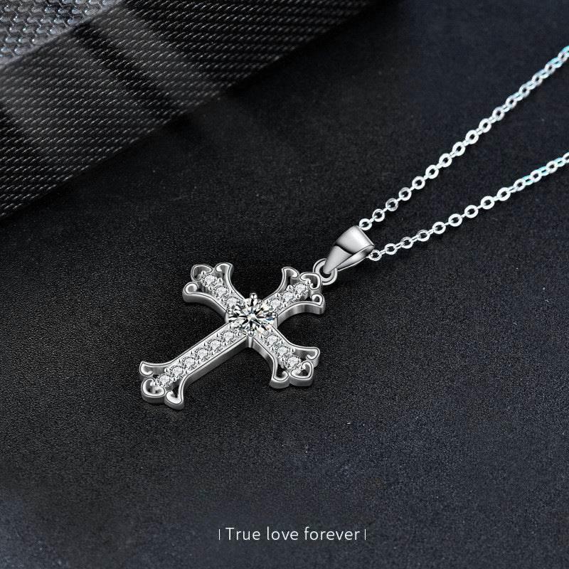 S925 Sterling Silver Moissanite Cross Necklace for Men and Women – Delicate Cross Pendant Elegant Collarbone Chain