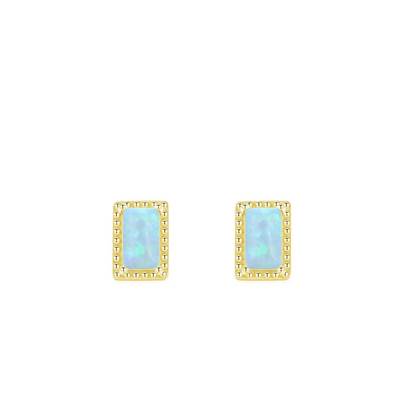 Stacking Geometric Opal Stud Earrings & Sterling Silver Ring Set in Modern Minimalist Design