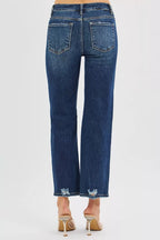 High Rise Crop Slim Straight RISEN Jeans with Hidden Knee Patch