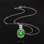 Multicolor Ice Flower Cut Oval CZ Pendant Necklace, Blue & Green 10*14mm 8A Cubic Zirconia, Two-Tone Pave CZ Halo with Pavé Top Frame, Adjustable Chain, Dainty Luxe
