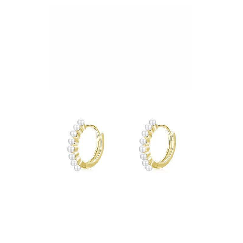 Minimalist Sterling Silver Pearl Hoop Earrings with Geometric Design