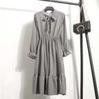 Long Sleeve Floral Print Chiffon Dress - Medium Lace Up Slim Fit Women's Dress