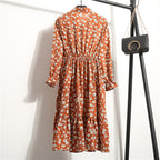 Long Sleeve Floral Print Chiffon Dress - Medium Lace Up Slim Fit Women's Dress