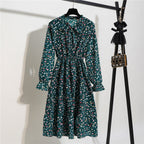 Long Sleeve Floral Print Chiffon Dress - Medium Lace Up Slim Fit Women's Dress
