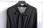 Long Sleeve Floral Print Chiffon Dress - Medium Lace Up Slim Fit Women's Dress