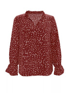 Ruffled Printed Tie Neck Long Sleeve Blouse