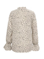 Ruffled Printed Tie Neck Long Sleeve Blouse