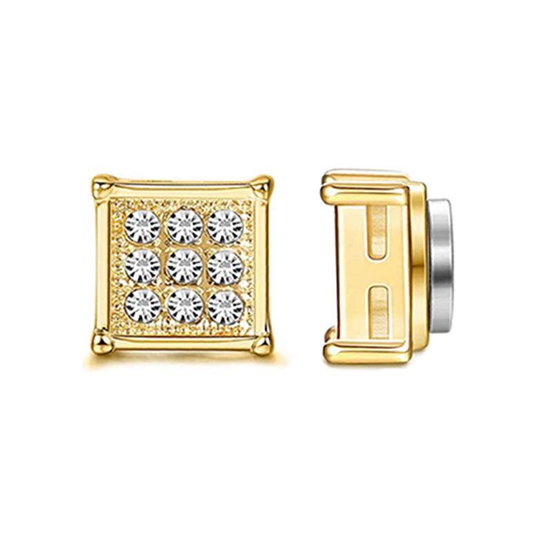 Stainless Steel Magnetic Iced Out CZ Square Stud Earrings for Men Women,  9 Mini Cubic Zirconia Inlaid Magnetic Earrings Non-Piercing Clip On Stud Earring