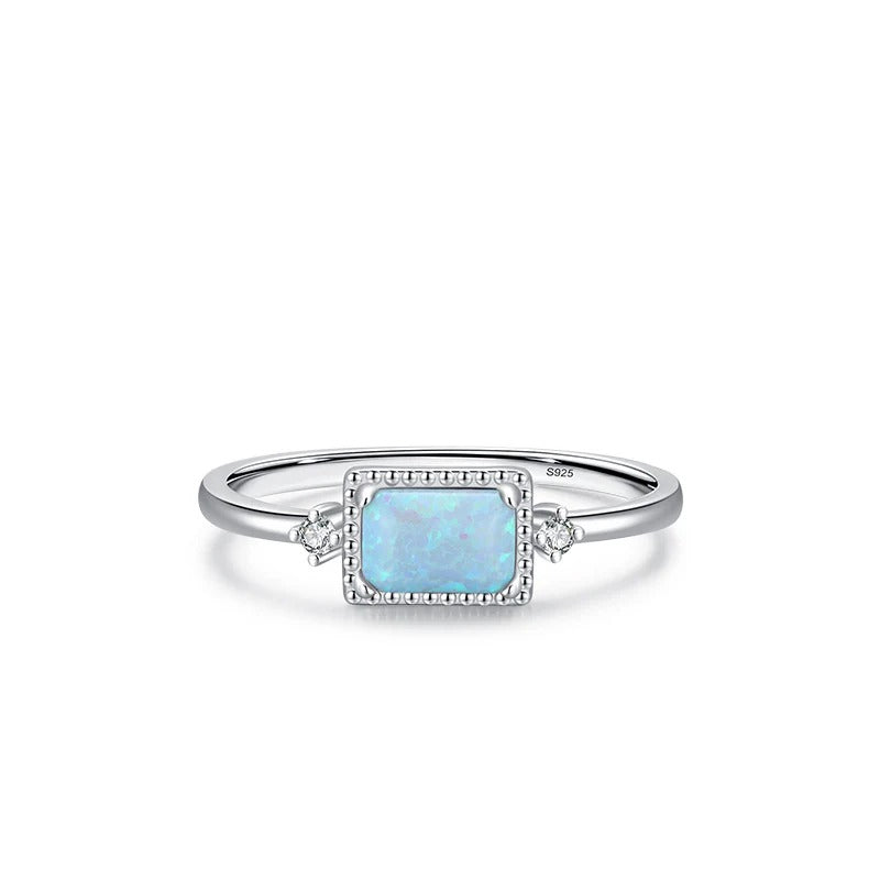 Stacking Geometric Opal Stud Earrings & Sterling Silver Ring Set in Modern Minimalist Design