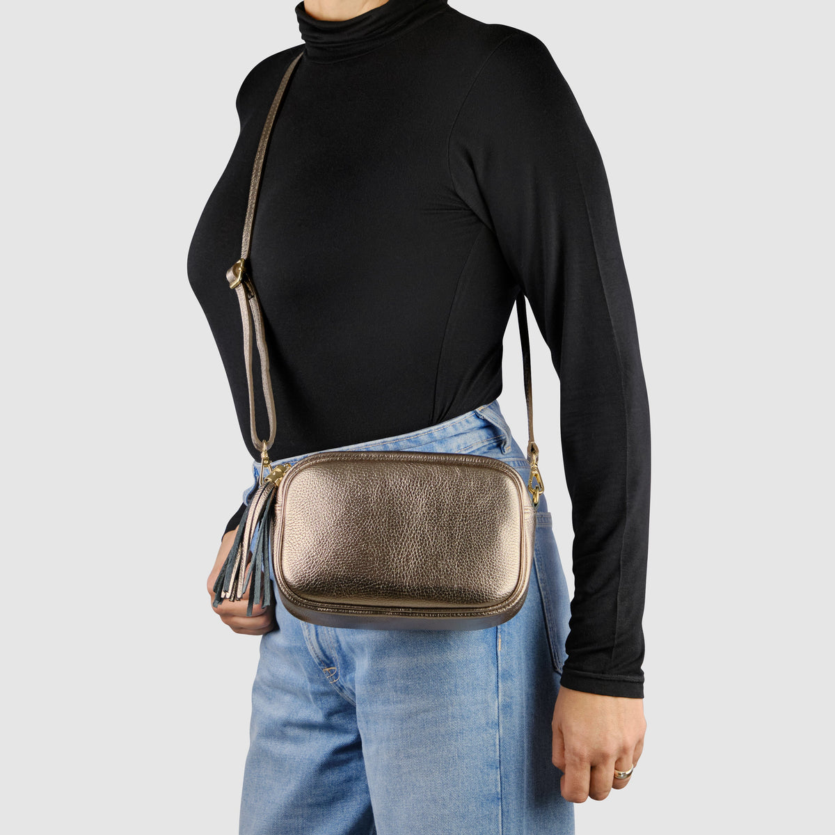 Metallic Calf Leather Crossbody Bag