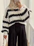 Striped Round Neck Dropped Shoulder Sweater