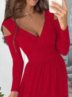 Slit Surplice Cold Shoulder Maxi Dress