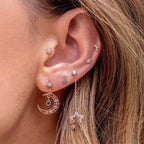 5 Pieces Sun & Moon Romance Earring Set, 18k Gold Hoop Stud Drop, S925 Needle, Stacked Lobe Designs with Dazzling Zirconia