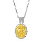 Multicolor Ice Flower Cut Oval CZ Pendant Necklace, 10*14mm 8A Cubic Zirconia, Two-Tone Pave CZ Halo with Pavé Top Frame, Adjustable Chain, Dainty Luxe