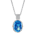 Multicolor Ice Flower Cut Oval CZ Pendant Necklace, Blue & Green 10*14mm 8A Cubic Zirconia, Two-Tone Pave CZ Halo with Pavé Top Frame, Adjustable Chain, Dainty Luxe