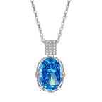 Multicolor Ice Flower Cut Oval CZ Pendant Necklace, Blue & Green 10*14mm 8A Cubic Zirconia, Two-Tone Pave CZ Halo with Pavé Top Frame, Adjustable Chain, Dainty Luxe