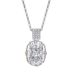 Multicolor Ice Flower Cut Oval CZ Pendant Necklace, 10*14mm 8A Cubic Zirconia, Two-Tone Pave CZ Halo with Pavé Top Frame, Adjustable Chain, Dainty Luxe