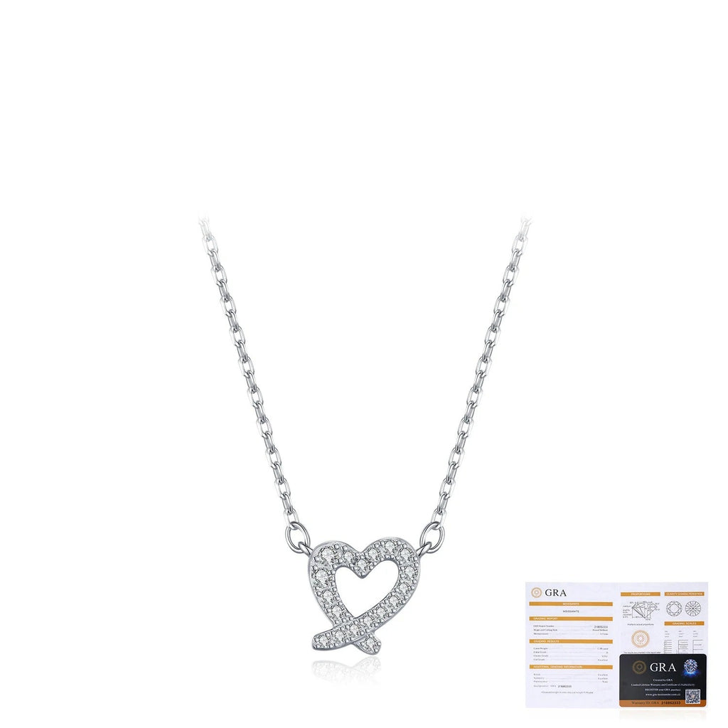 Irregular Heart Pendant Necklace in Sterling Silver with D-Color VVS1 Moissanite Accent
