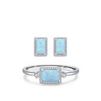 Stacking Geometric Opal Stud Earrings & Sterling Silver Ring Set in Modern Minimalist Design