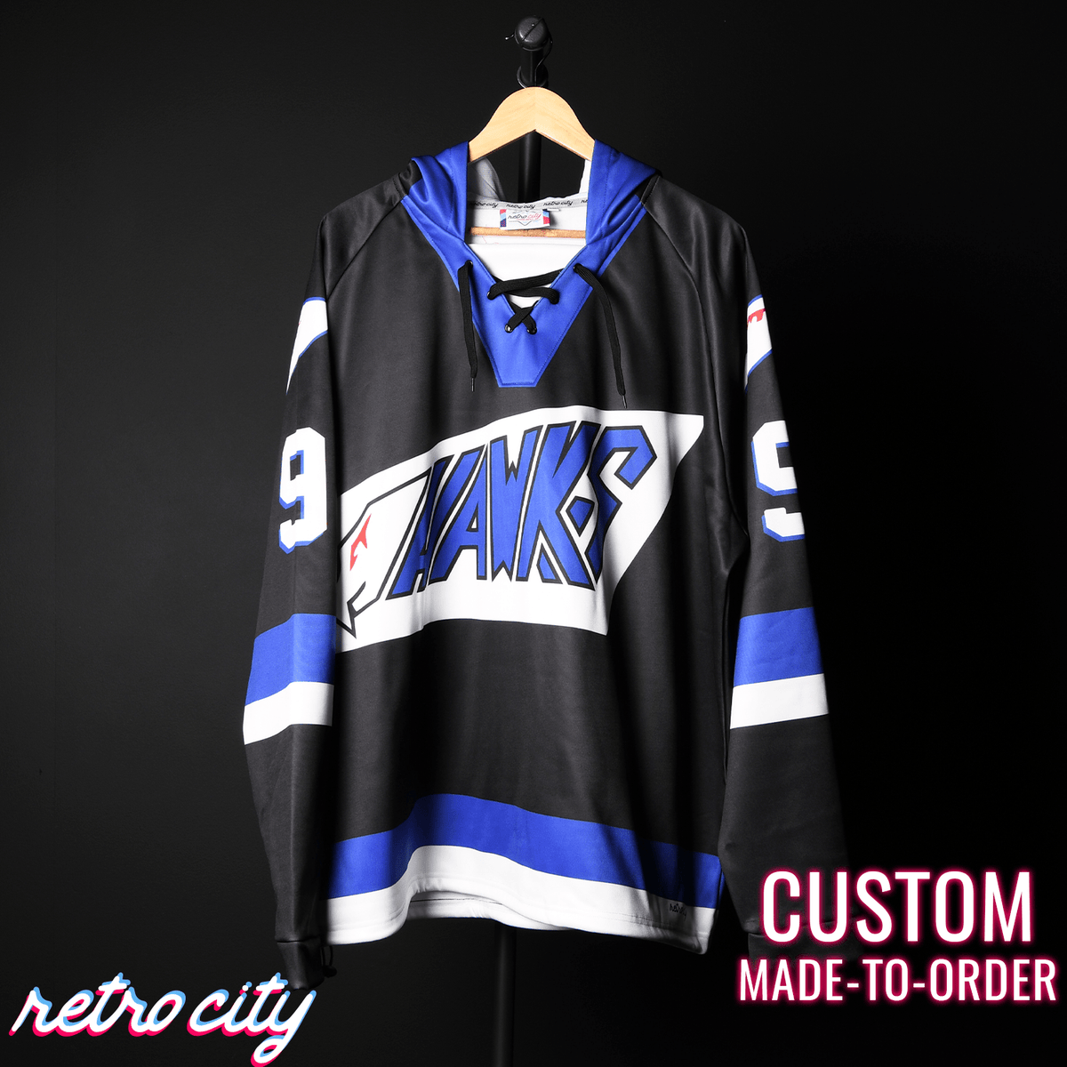Hawks The Mighty Ducks Custom Lace-Up Hockey Hoodie Sweater