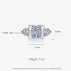 Multicolor Ice Flower Cut Square CZ Adjustable Ring, Blue & Green 10*10mm 8A Main Cubic Zirconia, Two Heart Side CZ, Dainty Luxe