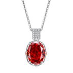 Multicolor Ice Flower Cut Oval CZ Pendant Necklace, 10*14mm 8A Cubic Zirconia, Two-Tone Pave CZ Halo with Pavé Top Frame, Adjustable Chain, Dainty Luxe