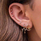6 Pieces Charming Starflower Links Earring Set, 18k Gold Hoop with Drops, S925 Needle, Stacked Lobe Designs with Dazzling Zirconia
