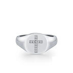 Geometric Cross Signet Engagement Ring in Sterling Silver with D-Color VVS1 Moissanite Accents