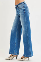 RISEN Jeans - Full Size Mid Rise Wide Leg Jeans with Flared Look