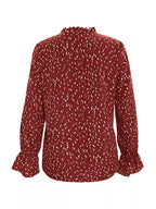 Ruffled Printed Tie Neck Long Sleeve Blouse