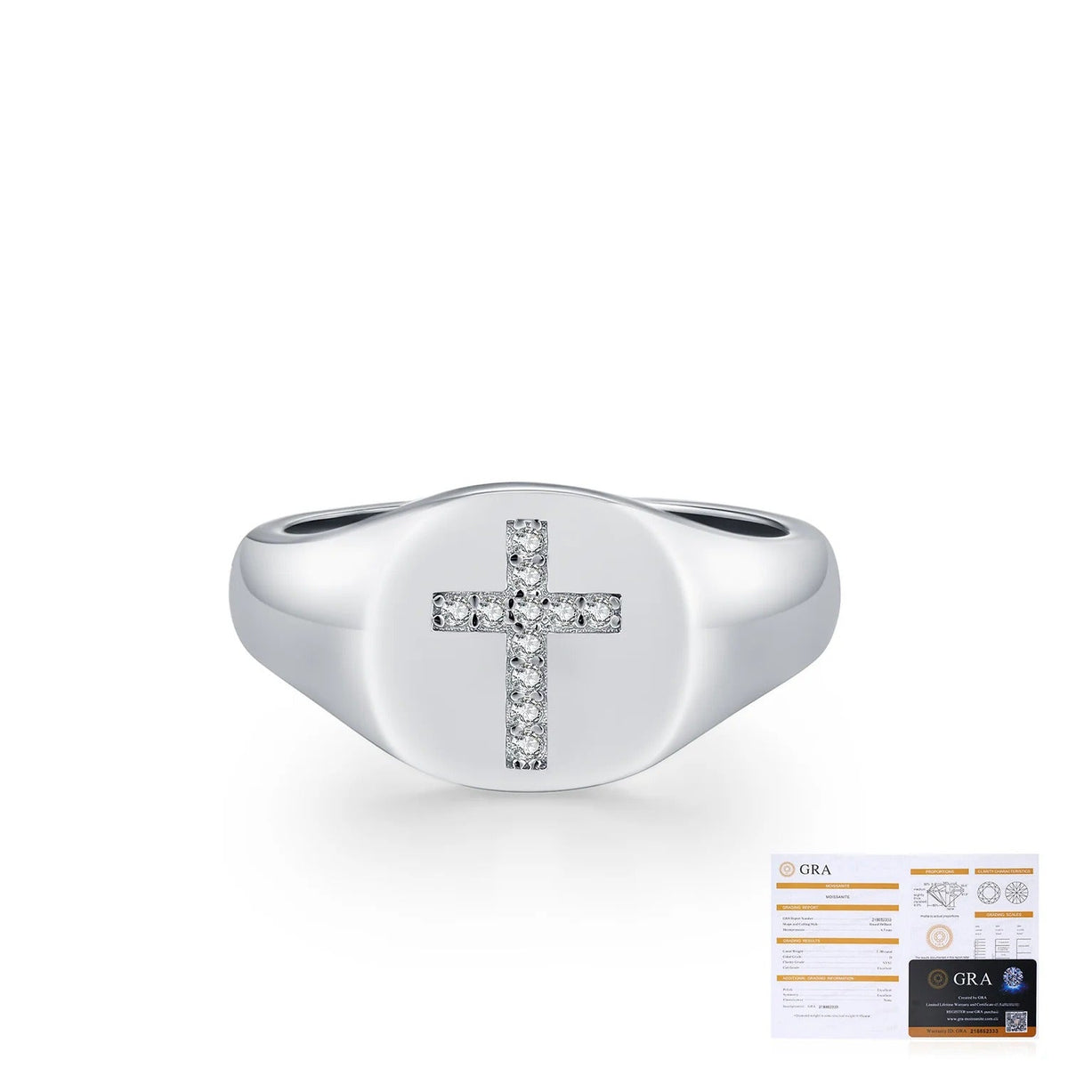 Geometric Cross Signet Engagement Ring in Sterling Silver with D-Color VVS1 Moissanite Accents
