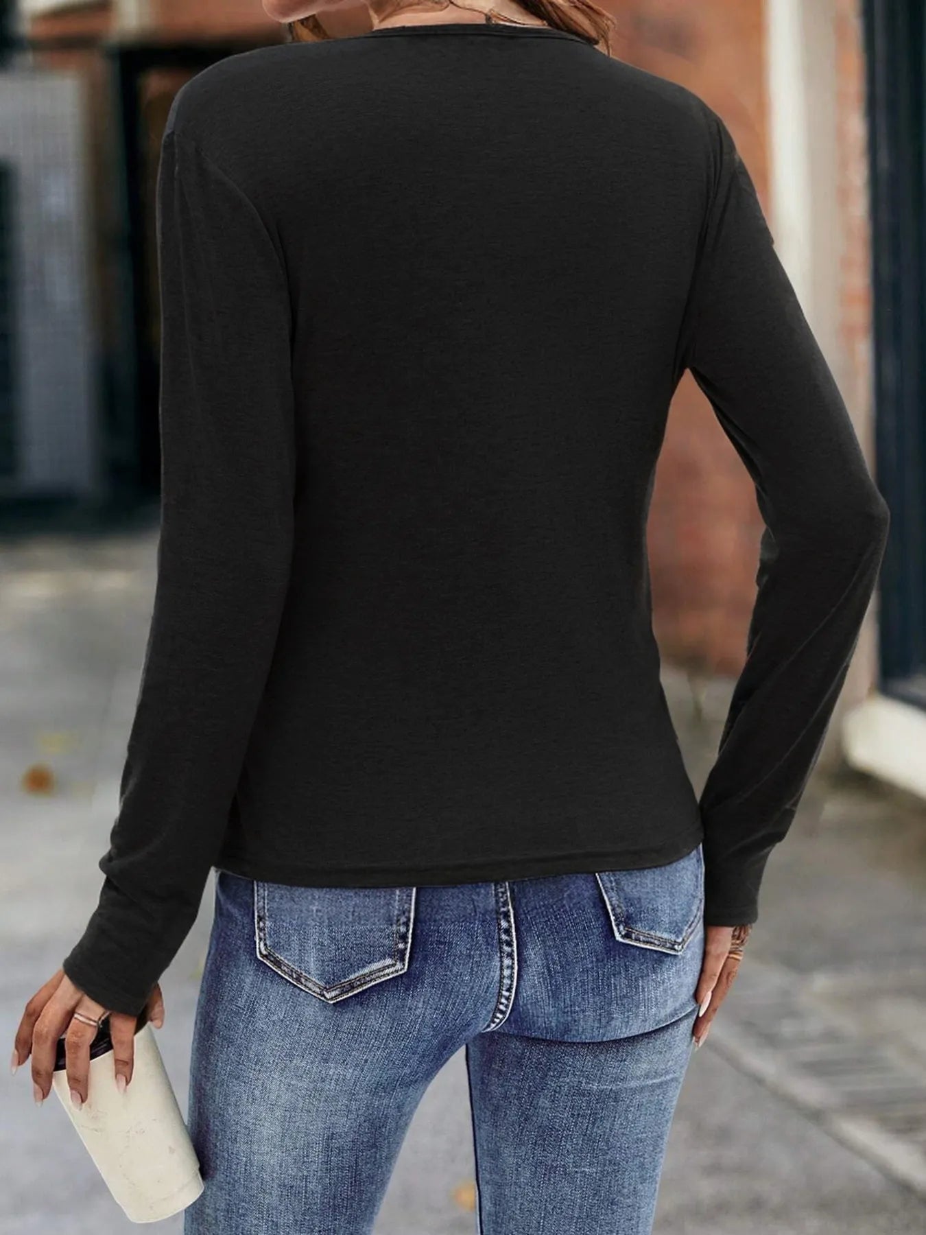 Ruched Surplice Womens Long Sleeve T Shirt