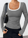 Striped Long Sleeve Scoop Neck T Shirt