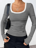 Striped Long Sleeve Scoop Neck T Shirt