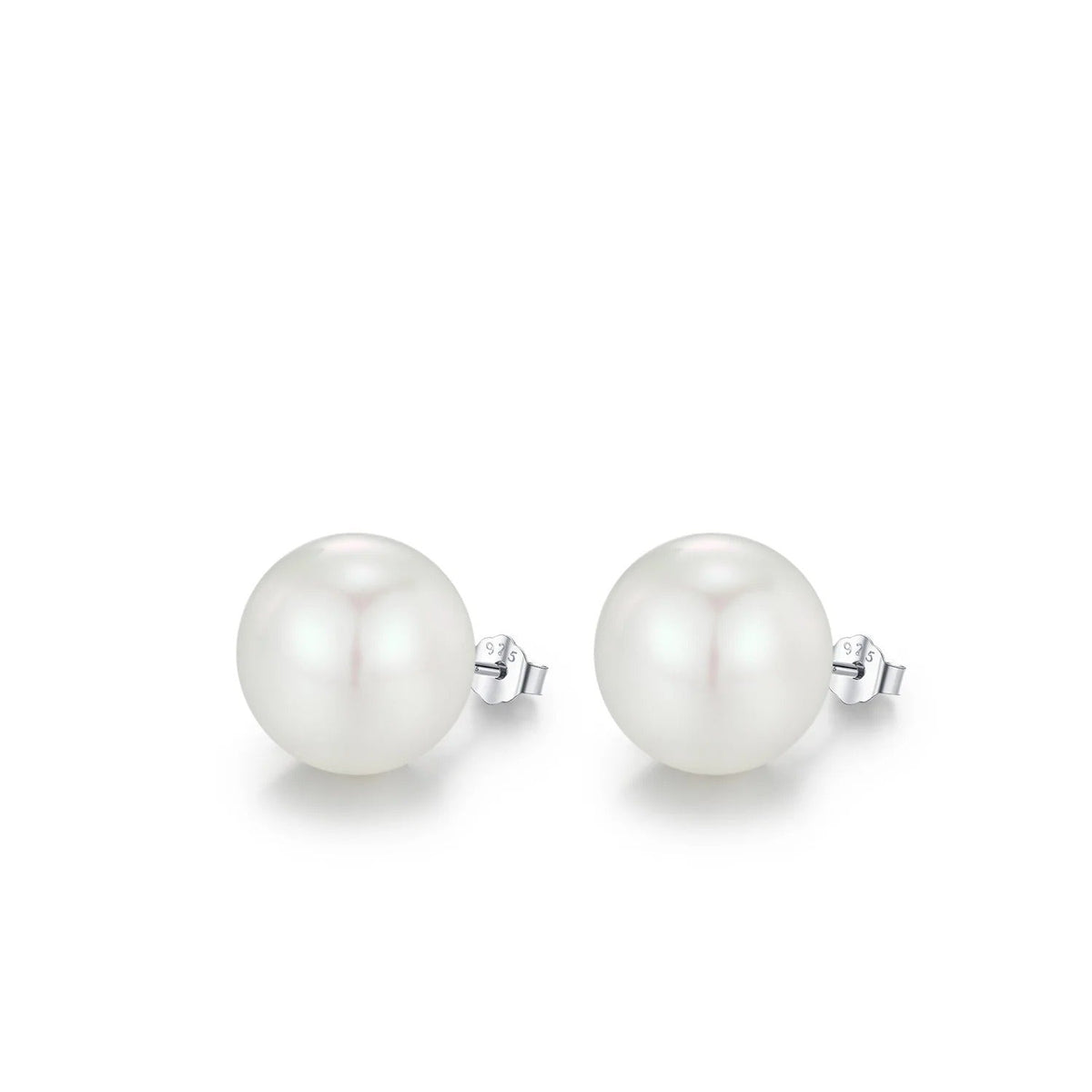 Geometric Pearl Stud Earrings in Sterling Silver with Clear Crystal Accents