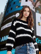 Striped Round Neck Dropped Shoulder Sweater