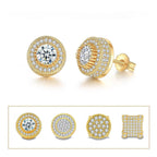 Iced Out CZ 18k Dazzling Stud Earrings, S925 Silver Post, 4 Style Options, Hip Hop Hypoallergenic 4A Cubic Zirconia Bling Studs for Men and Women