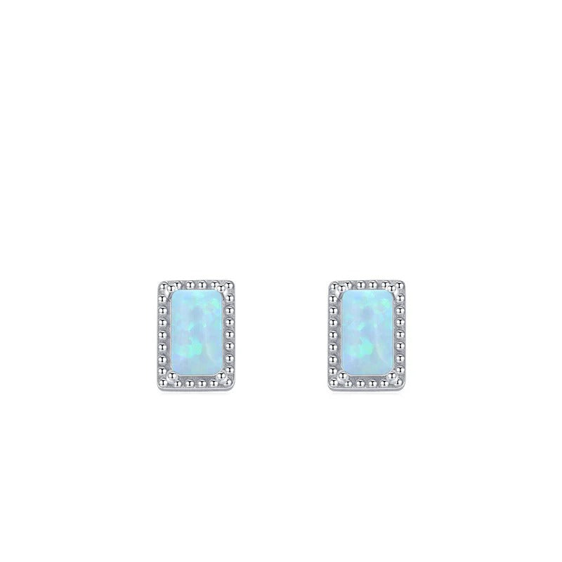 Stacking Geometric Opal Stud Earrings & Sterling Silver Ring Set in Modern Minimalist Design