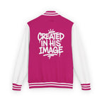 Created In His Image Varsity Jacket — White Edition Inspirational Letterman
