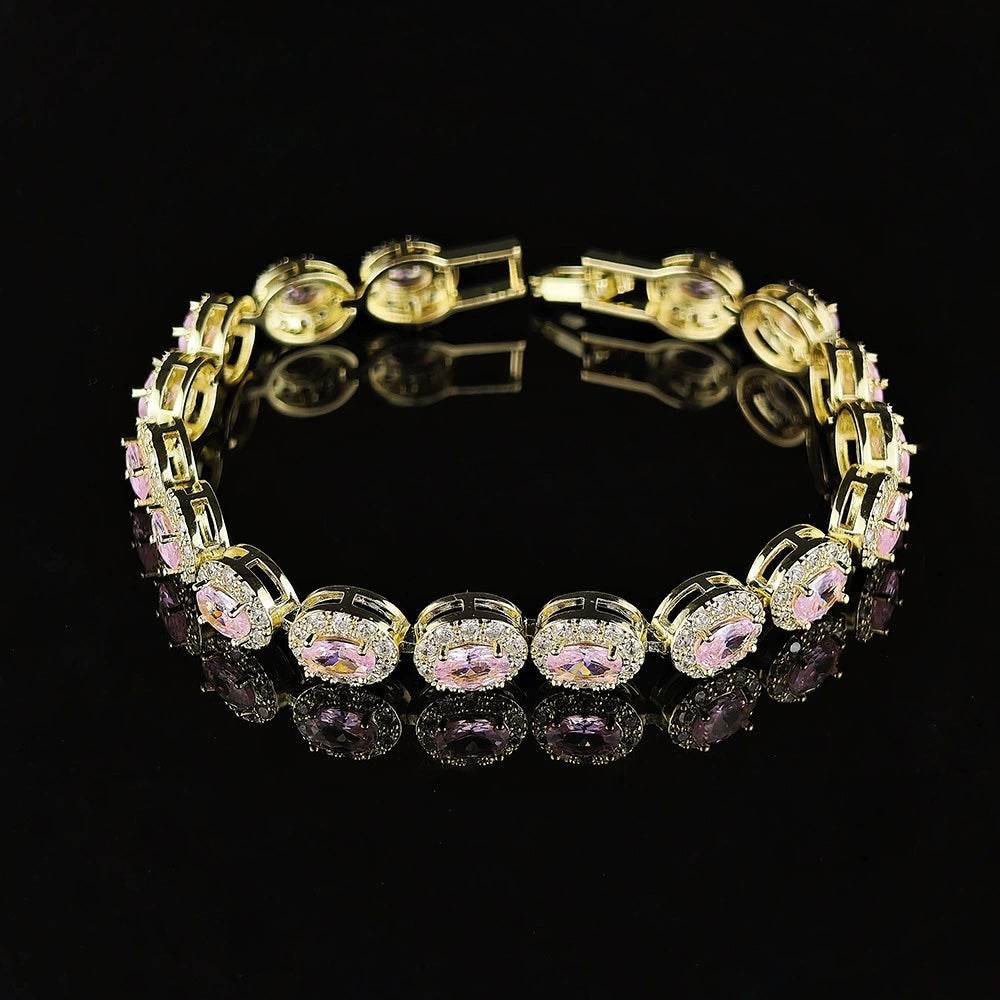 Colorful CZ Halo Tennis Bracelet, Multicolor Gemstone Bridal Jewelry, Unique Pattern Gift for Her, Cubic Zirconia Bridesmaid Bracelet