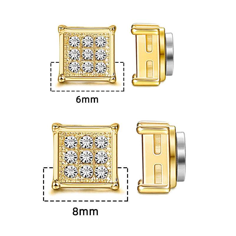 Stainless Steel Magnetic Iced Out CZ Square Stud Earrings for Men Women,  9 Mini Cubic Zirconia Inlaid Magnetic Earrings Non-Piercing Clip On Stud Earring