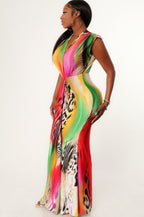 Multi Color Animal Print Long Mermaid Style Dress